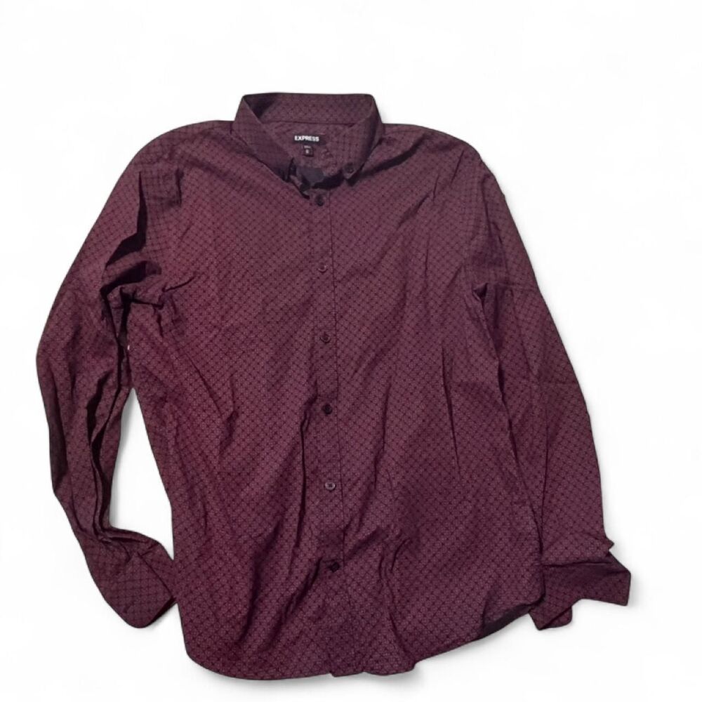 Express Men's Burgundy Shirt with Geometric pattern